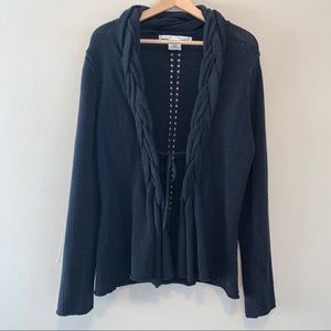 Max Studio Braided Black Knit Cardigan Sweater